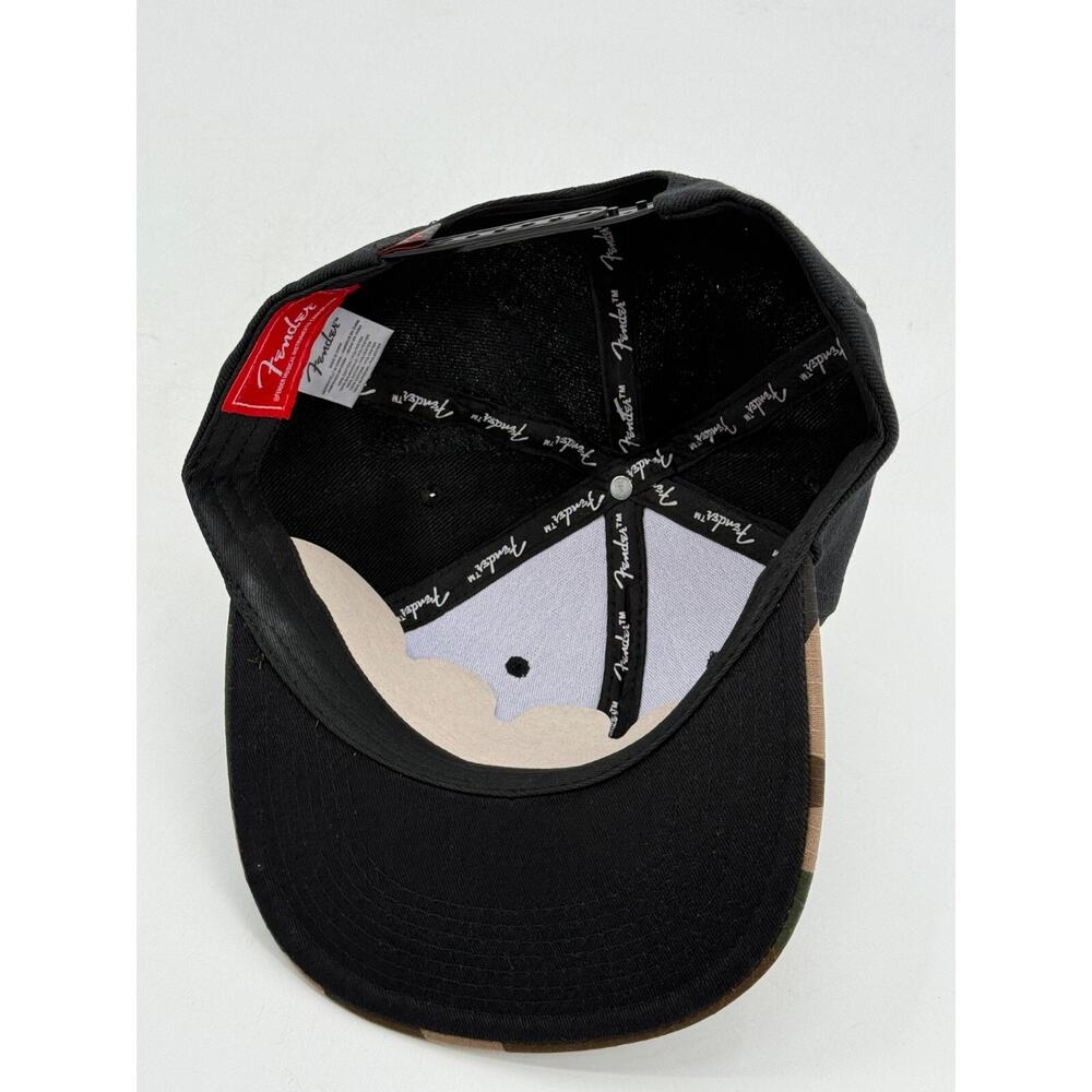 Fender Guitar Hat Camo Snapback Flat Bill Cap Black/Camo Red Logo The Classics - Picture 6 of 8